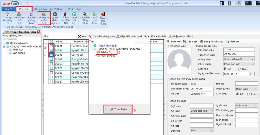 Hướng dẫn khai báo thông tin nhân viên - Phần mềm Wise Eye Mix 3
