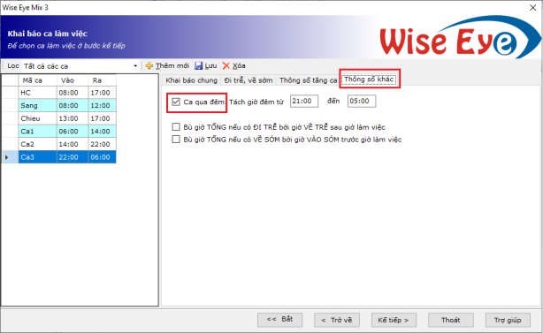 Khai báo và sắp xếp lịch trình làm việc cho nhân viên - Phần mềm Wise Eye Mix 3