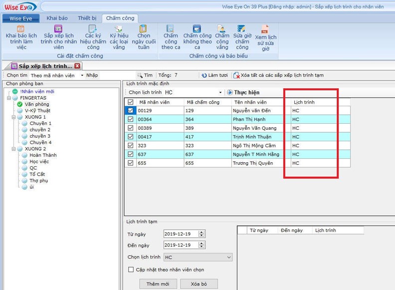 Khai báo ca và sắp xếp lịch trình làm việc cho nhân viên - Phần mềm Wise Eye Mix 3