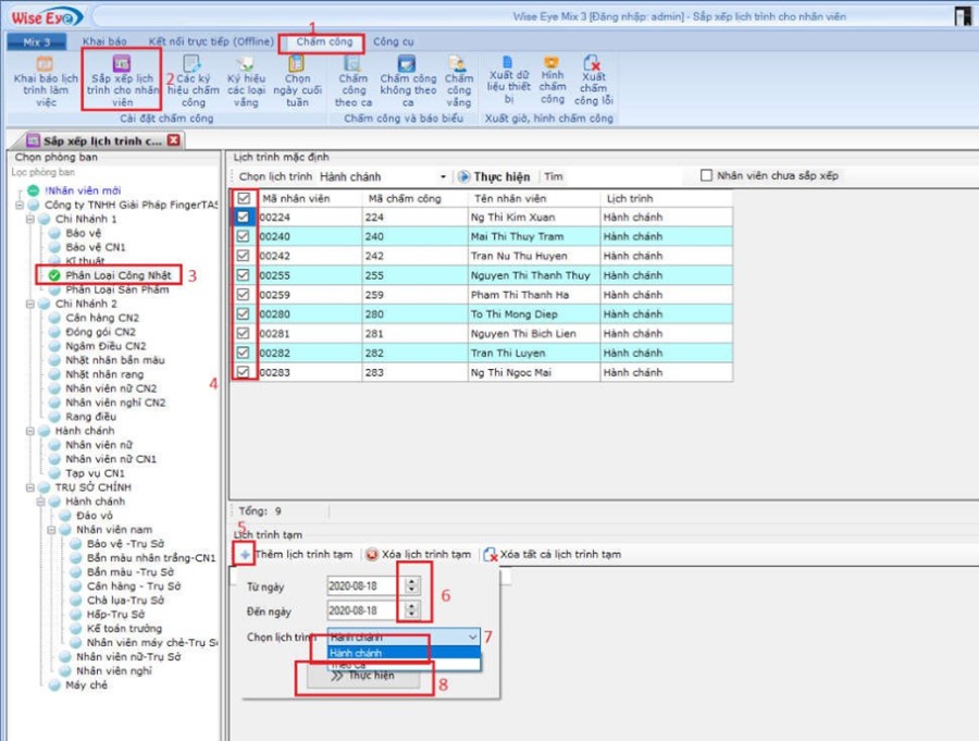 Phần mềm wise eye mix 3 - Khai báo ca và sắp xếp lịch trình làm việc cho nhân viên