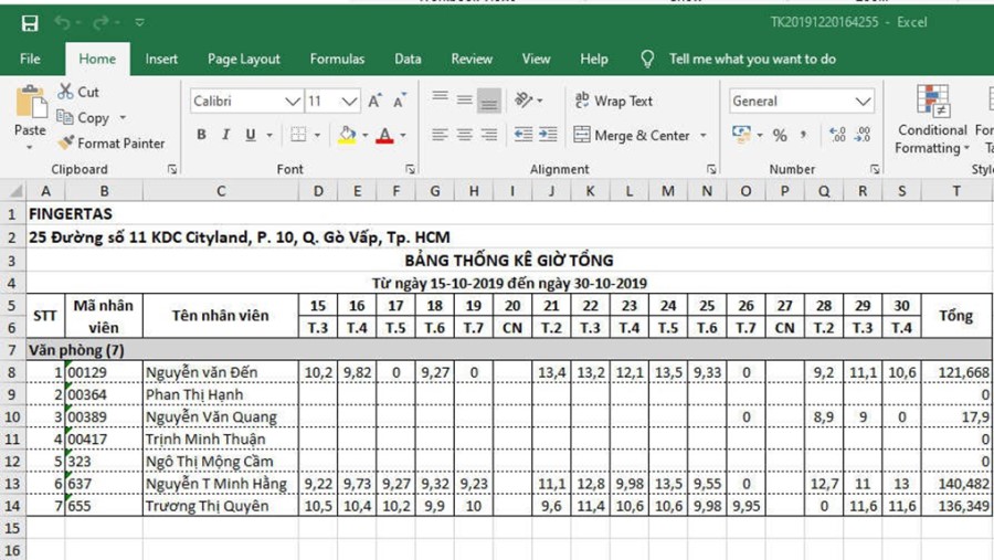 Xem công và xuất báo cáo ra excel - Phần mềm Wise Eye Mix 3