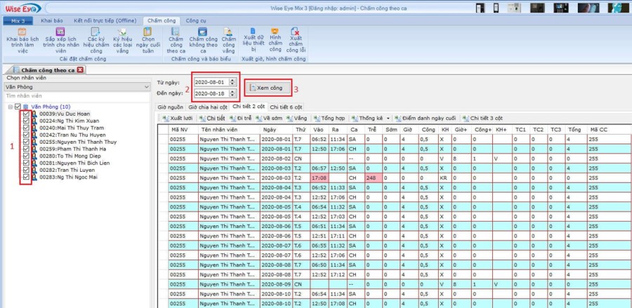 Hướng dẫn xem công và xuất báo biểu Excel - Phần mềm wise eye mix 3