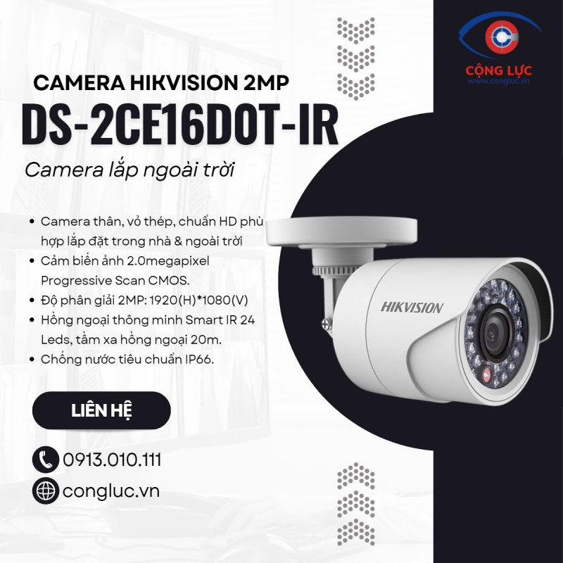 Bán camera HDTVI Hikvision DS-2CE16D0T-IR 2mp chính hãng giá rẻ nhất Hải Phòng