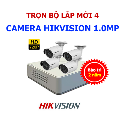trọn bộ lắp mới 4 camera Hikvision 1.0mp giá rẻ tại Hải Phòng