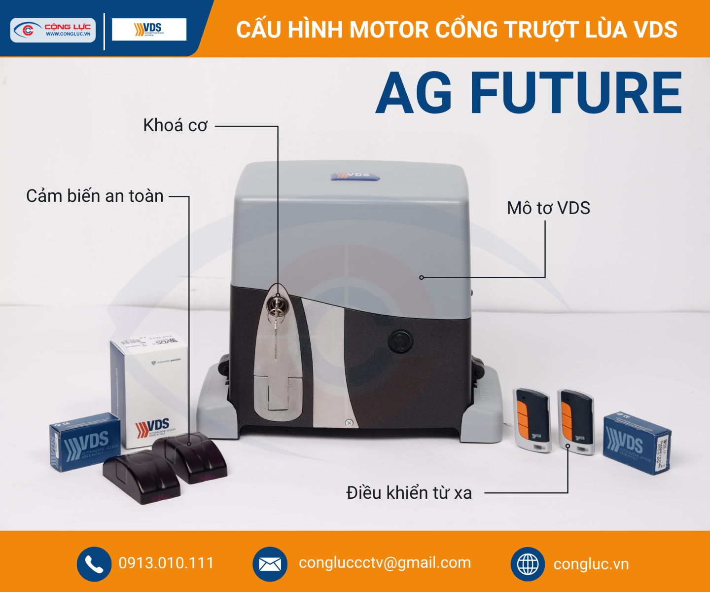 Cấu hình bộ mô tơ cổng trượt lùa VDS AG FUTURE chính hãng