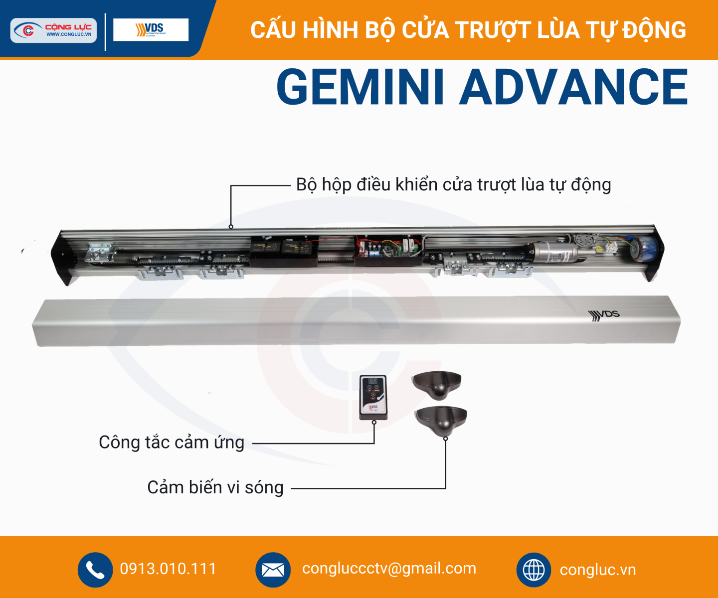 Cấu hình bộ cửa trượt lùa tự động VDS Gemini Advance chính hãng