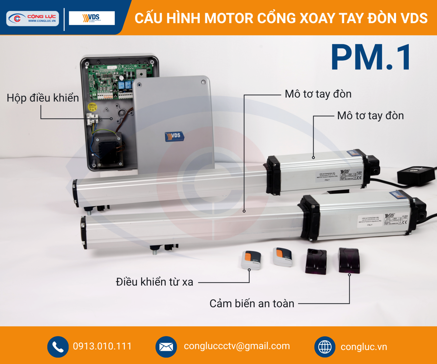 Cấu hình bộ mô tơ cổng tay đòn VDS PM1 chính hãng
