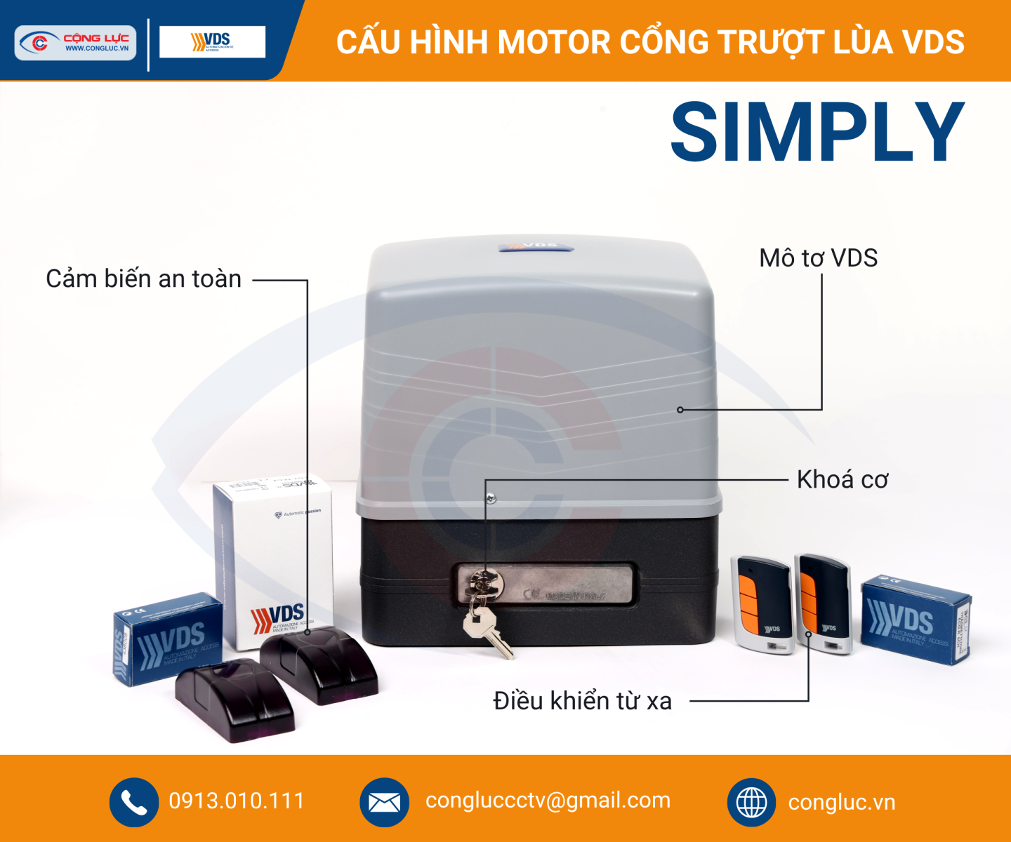 Cấu hình bộ mô tơ cổng trượt lùa VDS Simply chính hãng