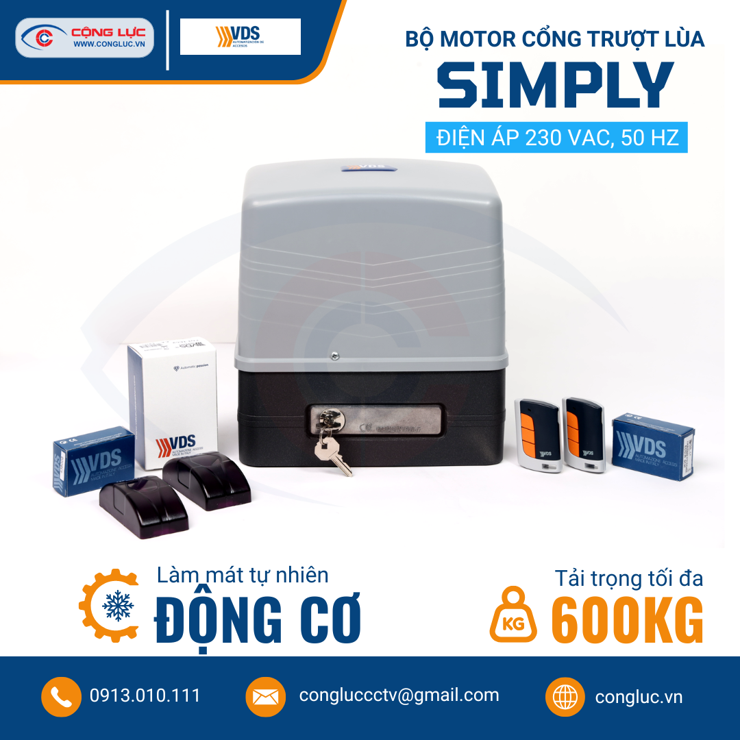 Cộng Lực bán bộ mô tơ cổng trượt lùa VDS Simply chính hãng tại Hải Phòng
