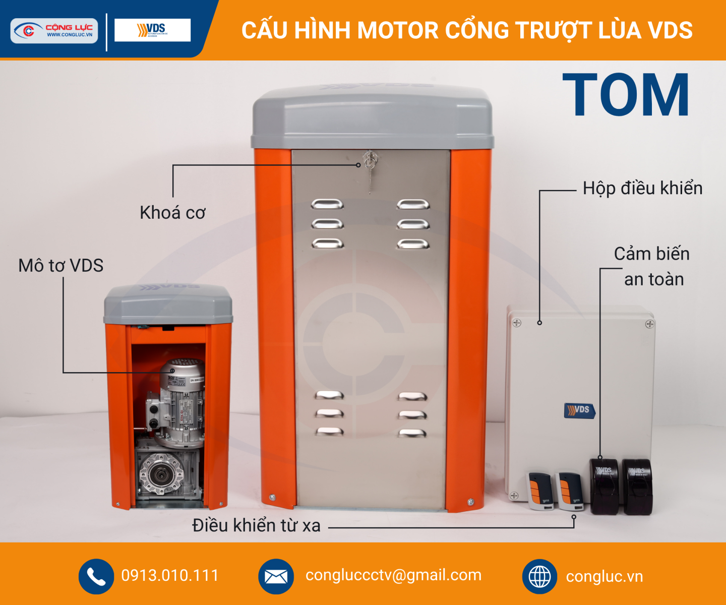 Cấu hình bộ mô tơ cổng trượt lùa VDS TOM chính hãng