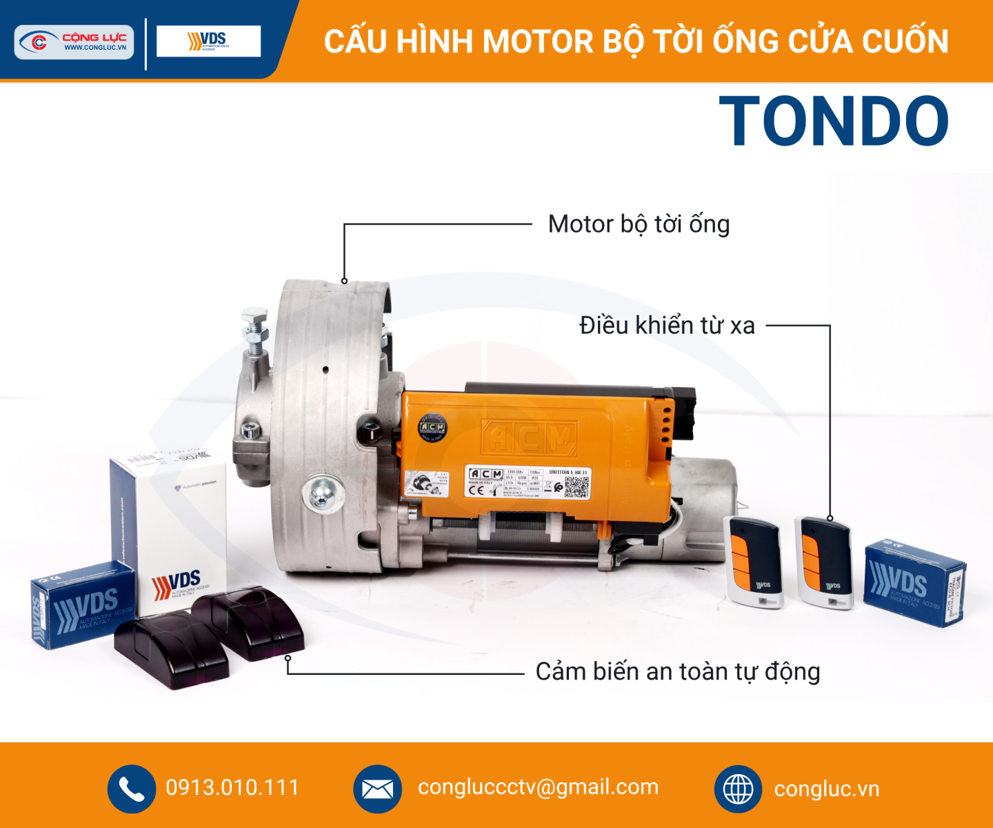 Cấu hình motor bộ tời ống cửa cuốn VDS TONDO chính hãng