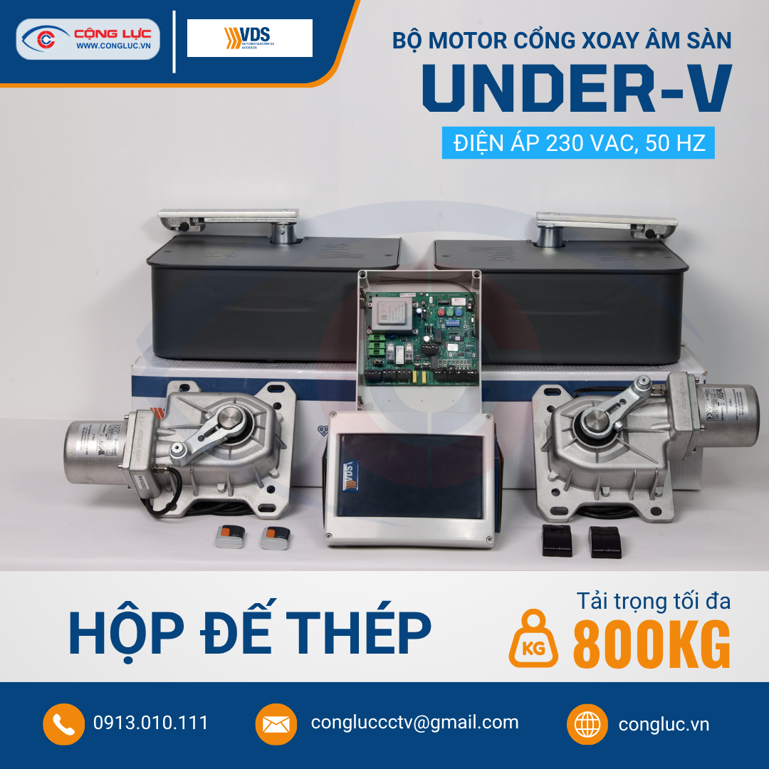 bộ motor cổng xoay âm sàn VDS UNDER-V hộp đế thép