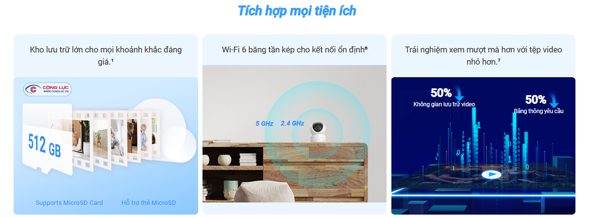 Camera Trong Nhà Ezviz H6C G1 4K 8MP lưu trữ lớn tới 512GB