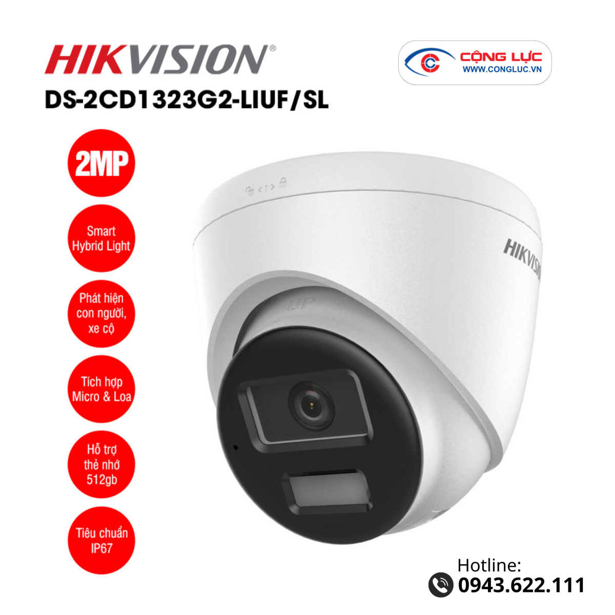 Bán camera ip hikvision 2MP DS-2CD1323G2-LIUF/SL tại Hải Phòng giá tốt