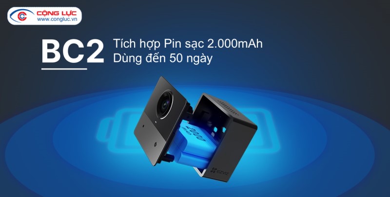 camera wifi ezviz bc2 tích hợp pin 2000mah dùng đến 50 ngày