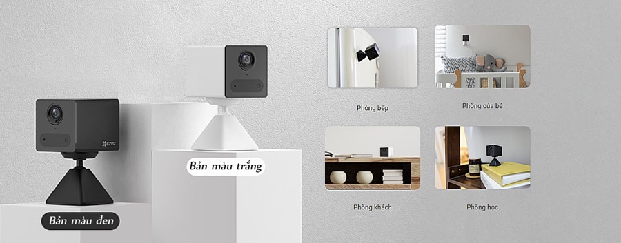 Camera Pin Ezviz CB2 với 2 màu sắc nổi bật đen và trắng tạo sự sang trong cho không gian lắp đặt