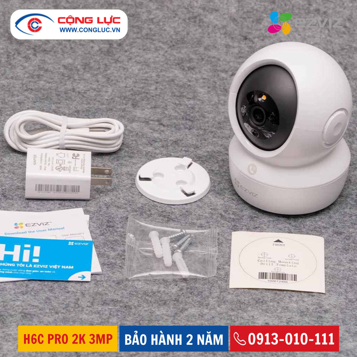 Trọn bộ sản phẩm camera wifi Ezviz H6c Pro 2K 3MP chính hãng