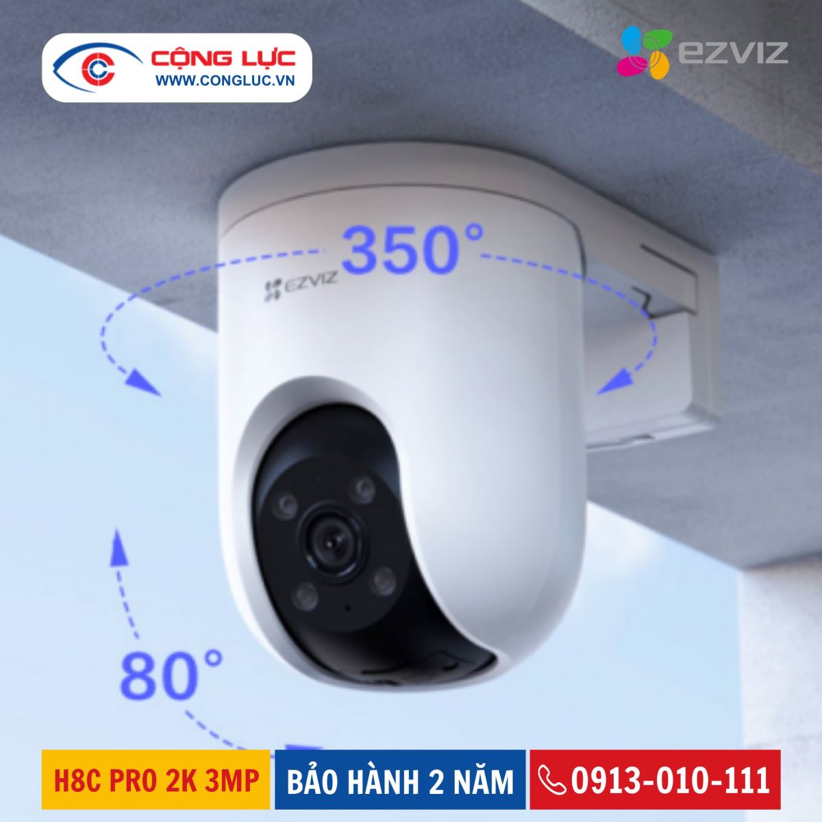 camera wifi ezviz H8C Pro 2K 3MP xoay 360 độ, trò chuyện 2 chiều, nhìn đêm có màu