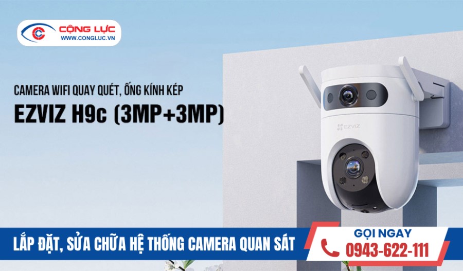 camera wifi ống kính kép ngoài trời Ezviz H9C 6Mp quan sát toàn cảnh 360 độ