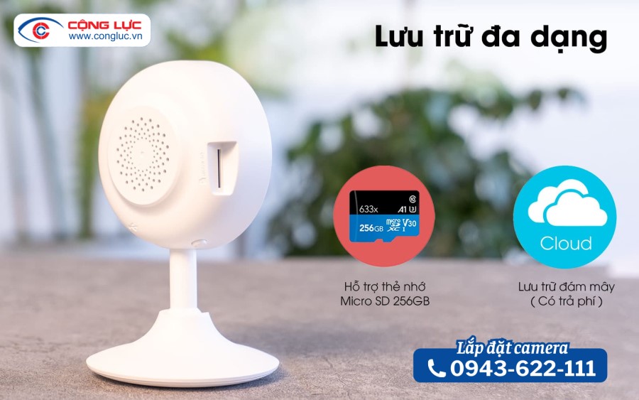 Camera wifi Ezviz C1C-B lưu trữ đa dạng. Thẻ nhớ tối đa 256GB