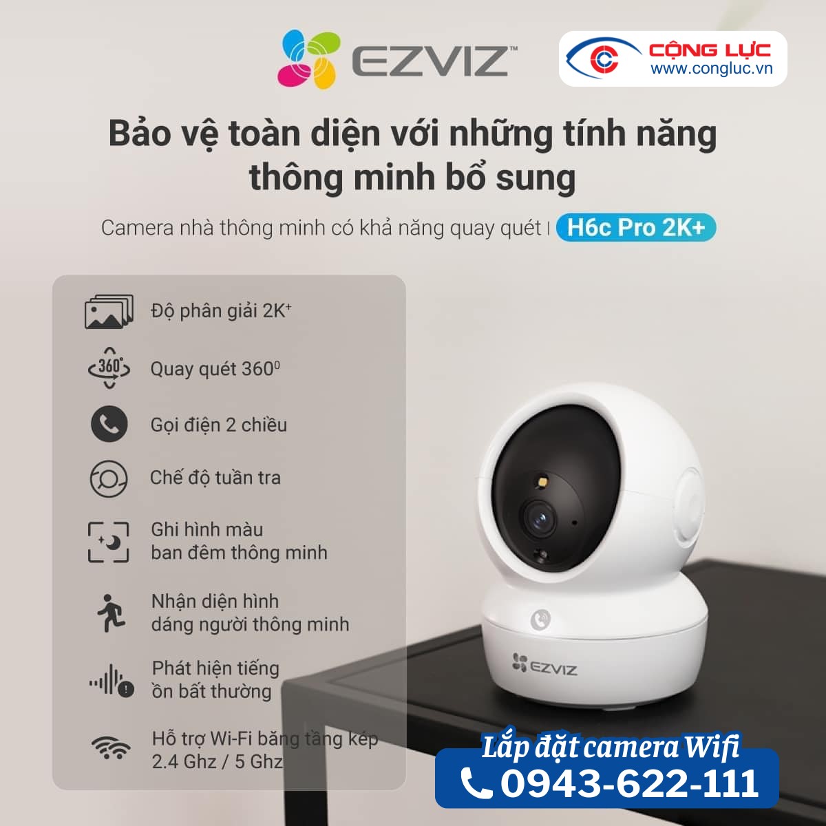 lắp camera wifi ezviz h6c pro 4mp 2K+ chính hãng giá rẻ nhất Hải Phòng