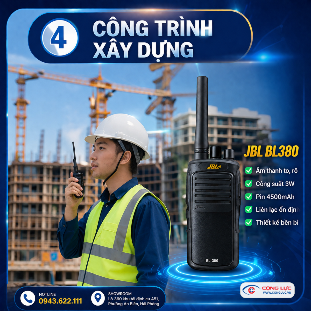 Cộng Lực bán bộ đàm công trình xây dựng JBL BL380 tại Hải Phòng