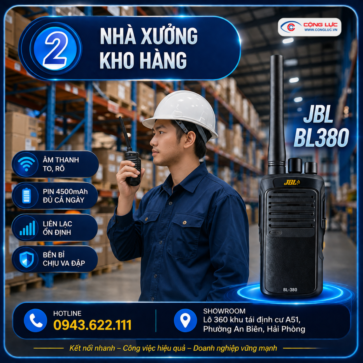 Bộ đàm JBL BL380 chuyên dụng cho nhà xưởng, kho hàng
