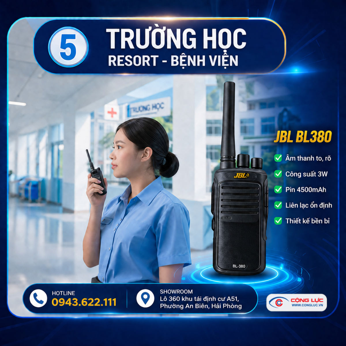 Cộng Lực bán bộ đàm JBL BL380 cho trường học, bệnh viện giá rẻ