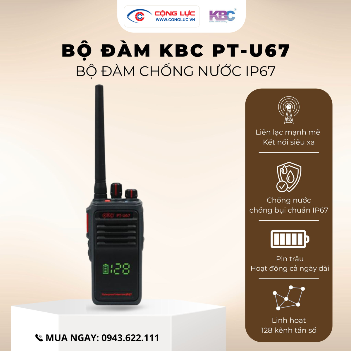 Máy bộ đàm chống nước KBC PT U67 giá rẻ tại Hải Phòng