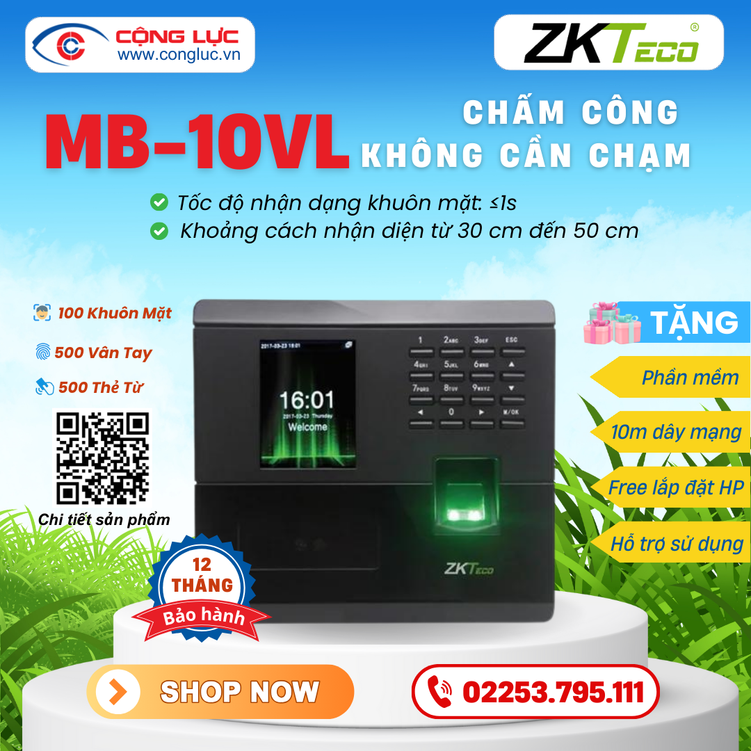 lắp máy chấm công khuôn mặt zkteco mb-10vl giá rẻ nhất hải phòng