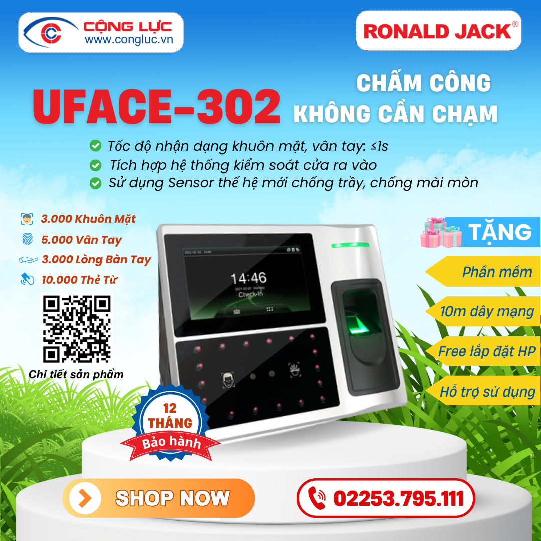 lắp máy chấm công khuôn mặt ronald jack uface302 giá rẻ nhất hải phòng