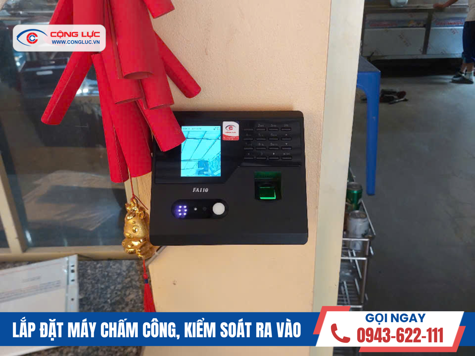 Lắp máy chấm công khuôn mặt FA110 nhà hàng bé gạo quán hạ long