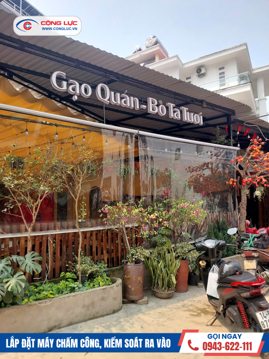 lắp máy chấm công nhà hàng bé gạo quán tại hạ long