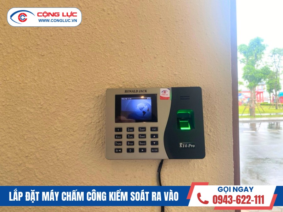 lắp máy chấm công vân tay Ronald Jack K14 Pro tại quán cà phê 1986 tại Vinhomes Vũ Yên