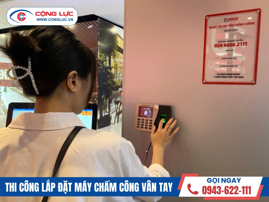 lắp máy chấm công vân tay cho cửa hàng Mixue tại hoàng huy commerce hải phòng