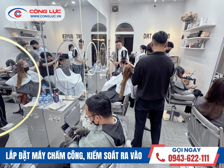 lắp máy chấm công vân tay cho salon tóc đạt nguyễn 754 ngô gia tự, hải an, hải phòng