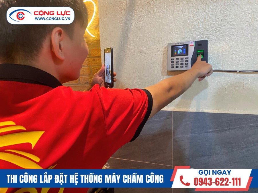 lắp đặt máy chấm công vân tay Ronald Jack K14 pro nhà hàng nướng tới bến 17 hai bà trưng quận lê chân hải phòng