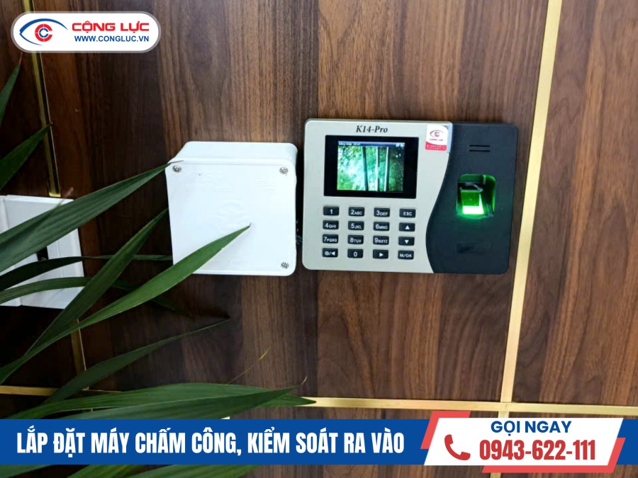 lắp máy chấm công vân tay Ronald Jack K14 pro tại văn phòng the