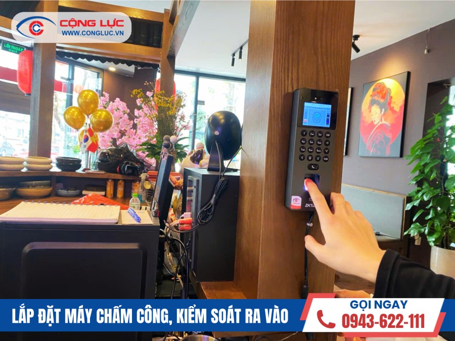 lắp máy chấm công khuôn mặt zkteco sense 2a tại nhà hàng niran sushi, vinhomes marina