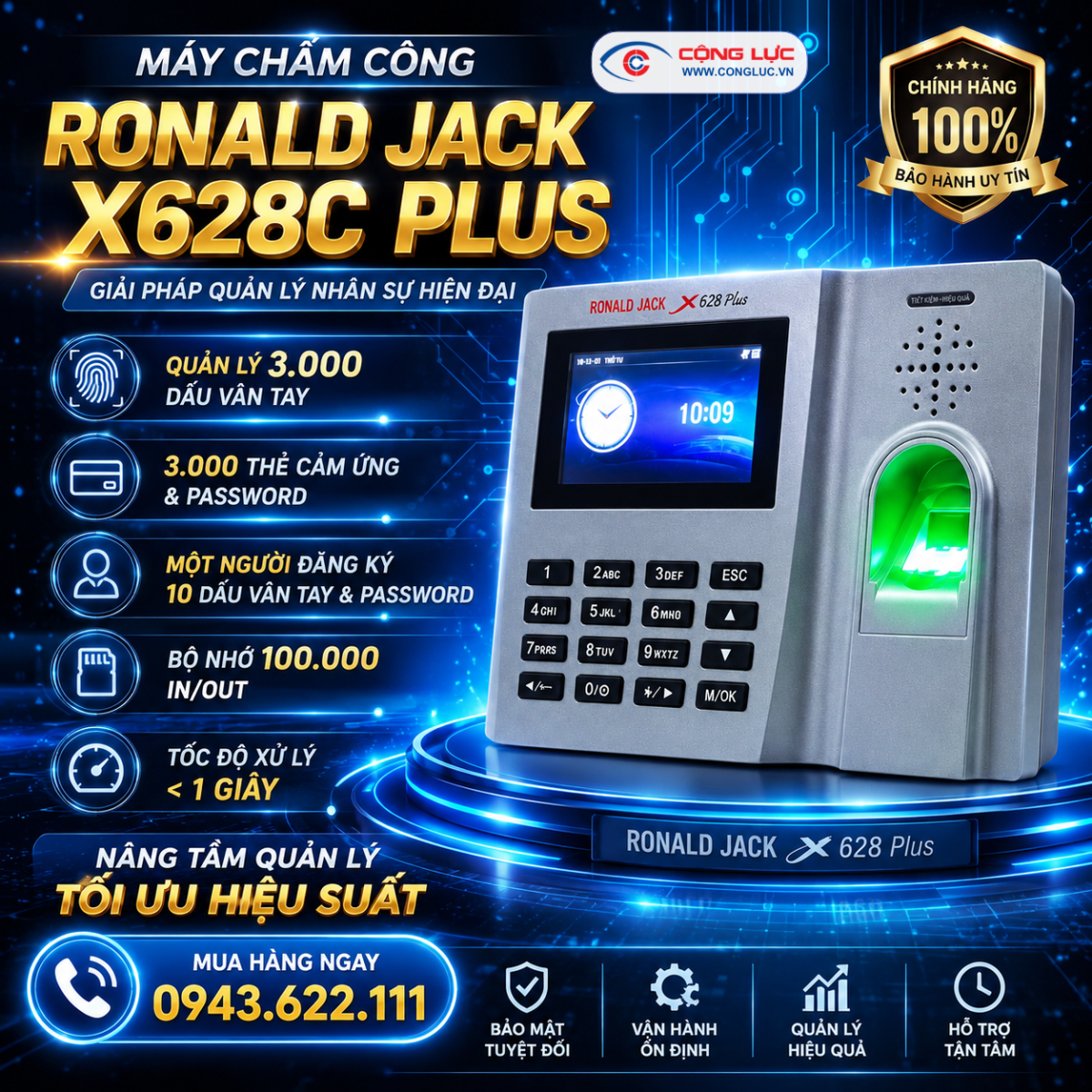 Cộng Lực máy chấm công vân tay ronald jack x628c plus giá rẻ tại Hải Phòng