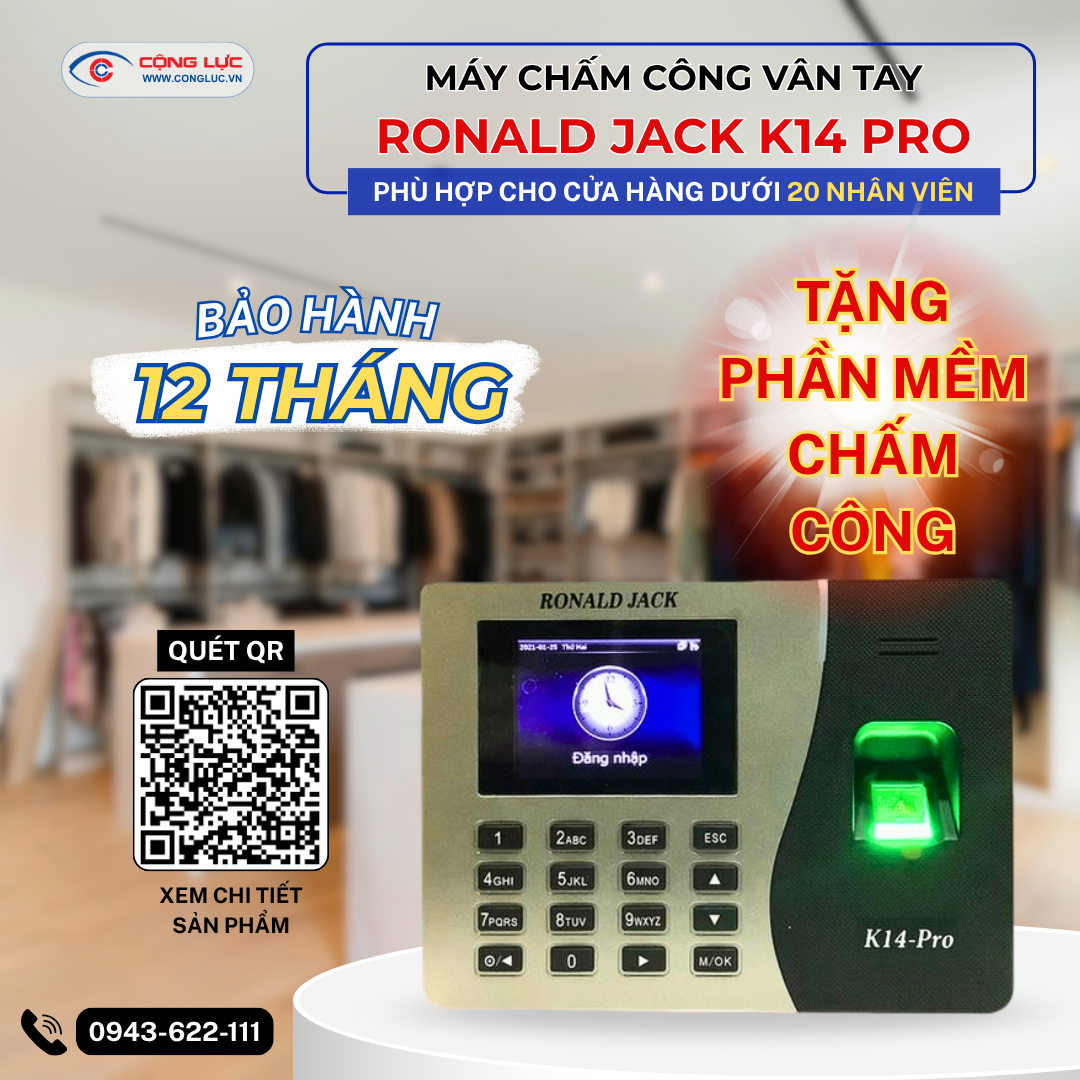 Máy chấm công vân tay Ronald Jack K14 Pro giá rẻ cho cửa hàng