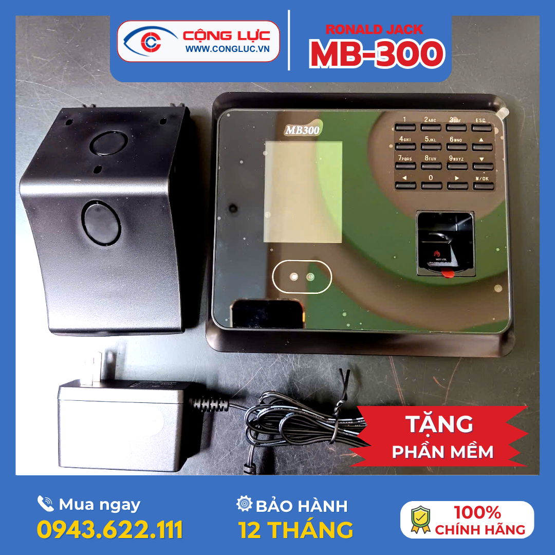 trọn bộ sản phẩm máy chấm công khuôn mặt Ronald Jack MB-300 chính hãng