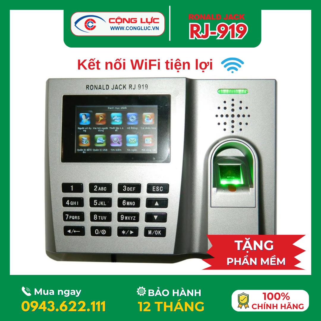 máy chấm công vân tay và thẻ cảm ứng Ronald jack RJ919 chính hãng