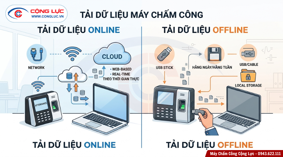 máy chấm công tải dữ liệu online và offline doanh nghiệp nên chọn gì