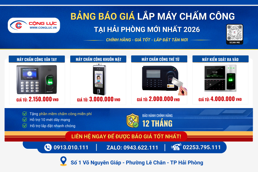 báo giá lắp đặt máy chấm công tại Hải Phòng mới nhất 2026 - cộng Lực