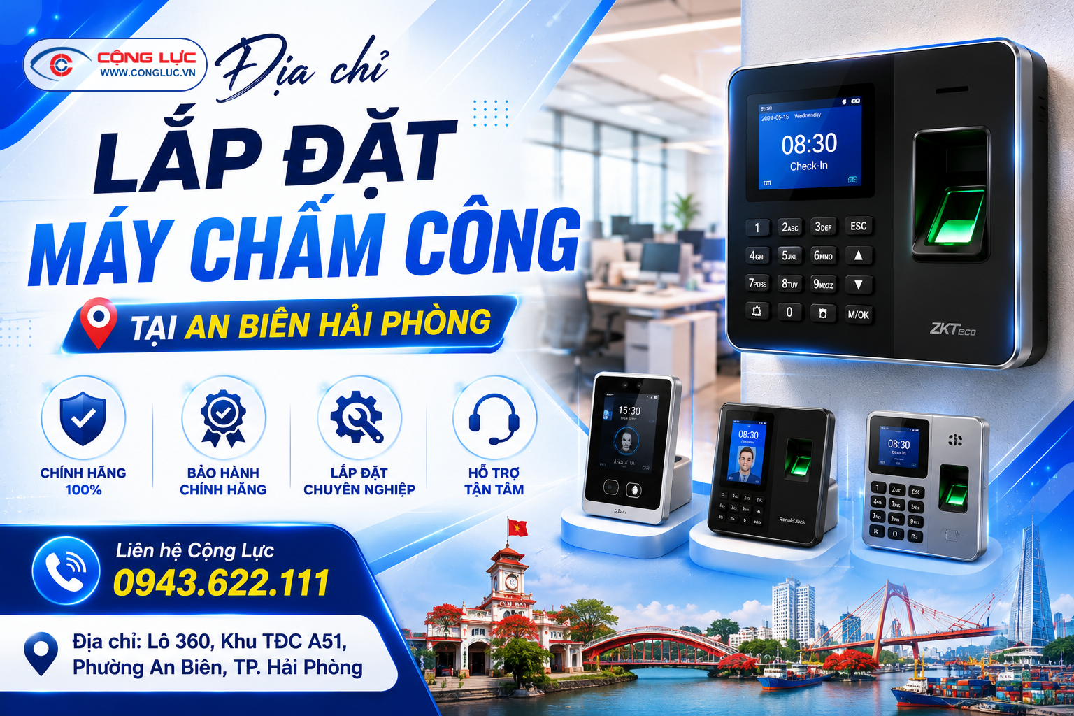 Cộng Lực đơn vị lắp máy chấm công tại An Biên, Hải Phòng uy tín
