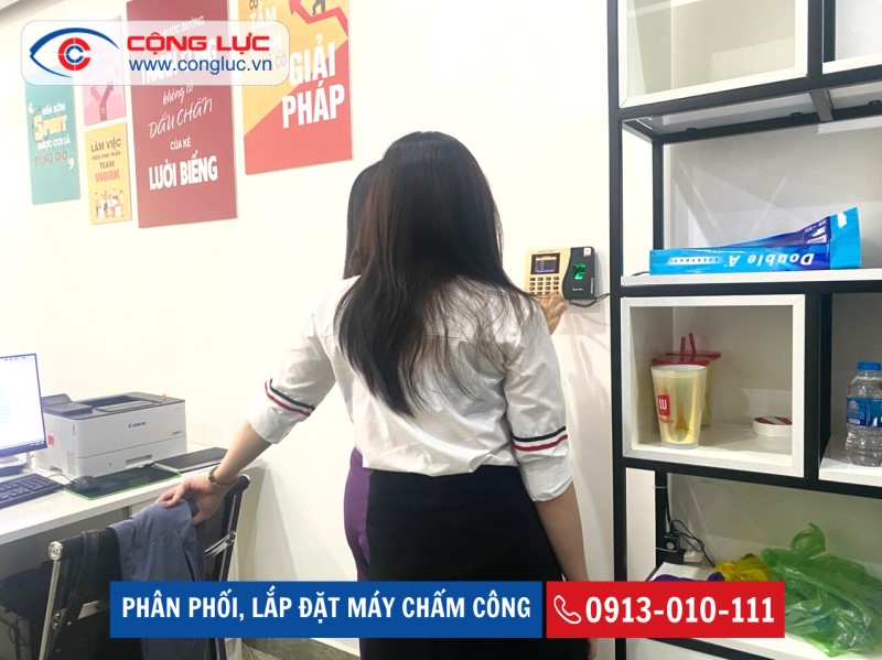 lắp máy chấm công vân tay ronald jack k14 pro cho văn phòng bđs king zone land 73 nguyễn tất tố