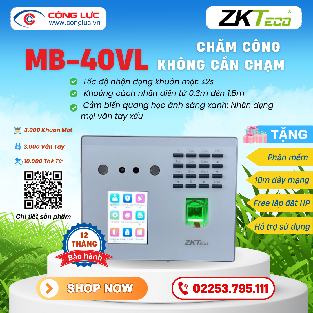 lắp máy chấm công khuôn mặt zkteco mb-40vl giá rẻ nhất hải phòng