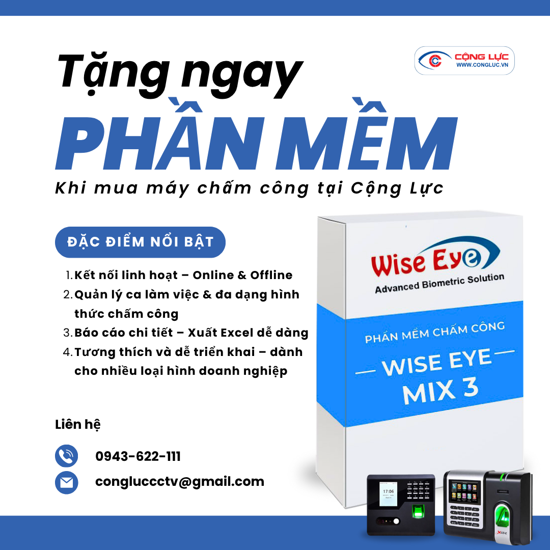 mua máy chấm công tặng phần mềm wise eye mix 3