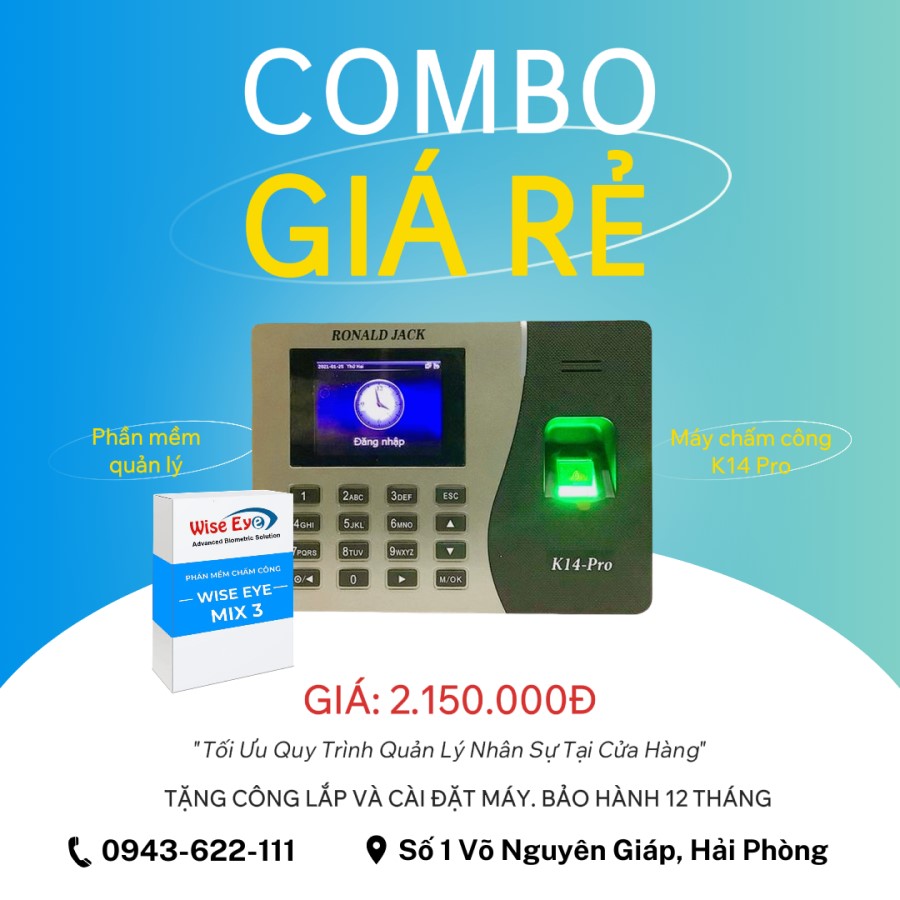 Combo máy chấm công vân tay và phần mềm quản lý giá chỉ 2.150.000đ